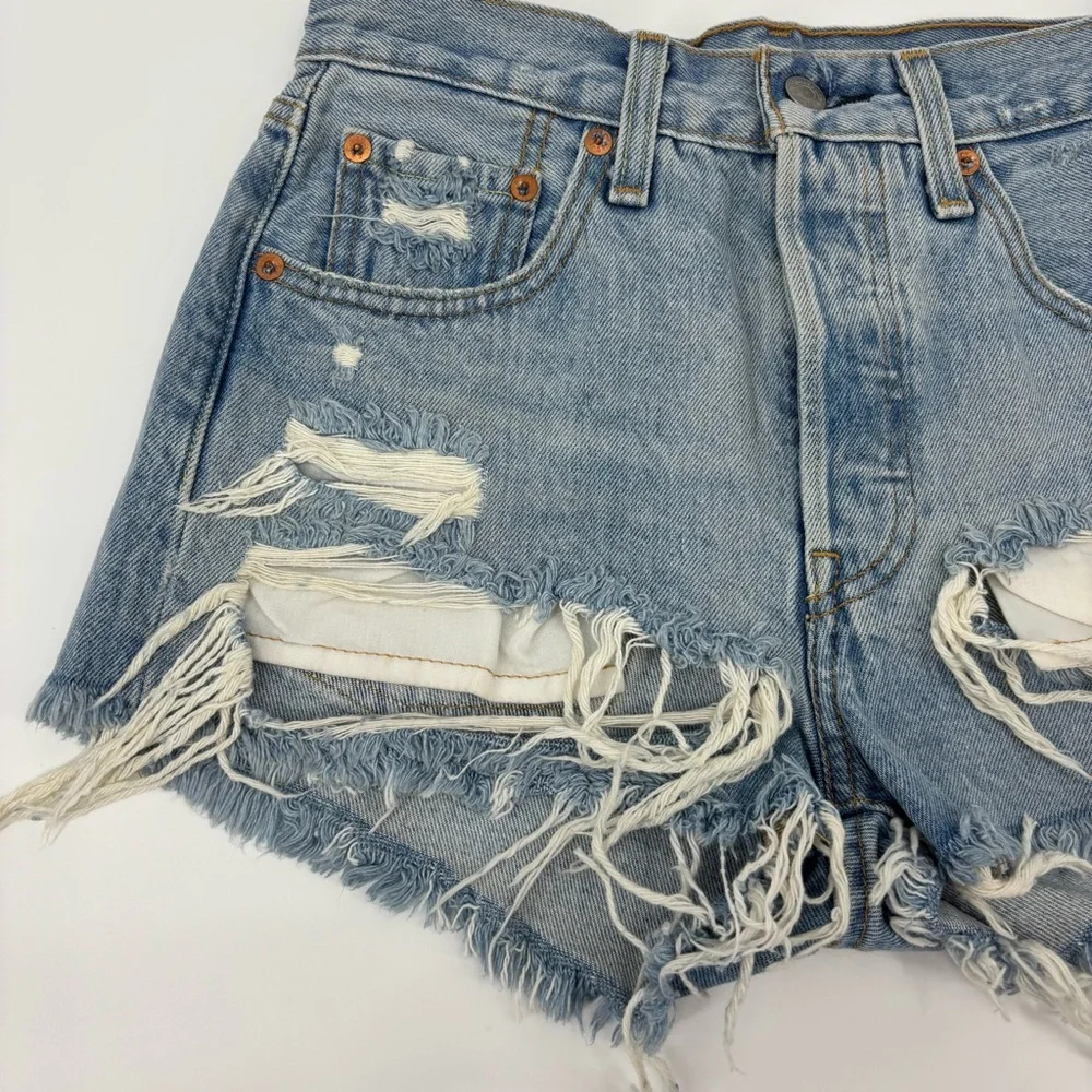 Levi’s 501 Distressed Button Fly Denim Cutoffs Shorts - Picture 2 of 12